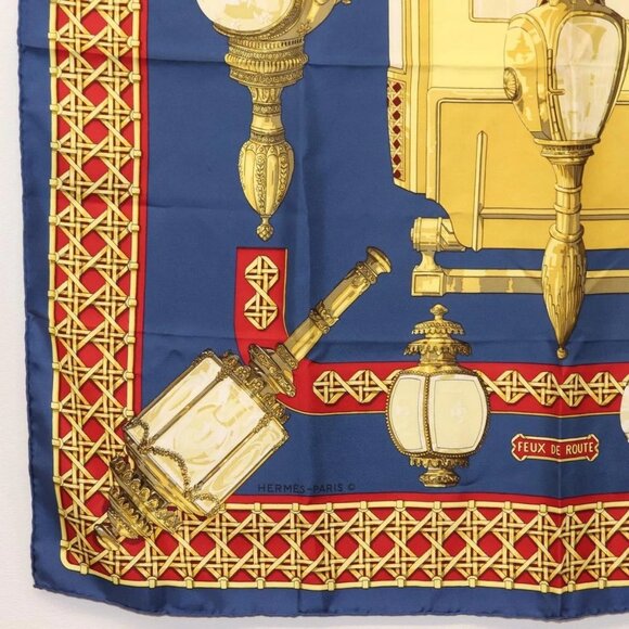 HERMES Carre 90 Scarf ""FEUX DE ROUTE"" Silk Blue Auth ar13764 - Picture 4 of 7